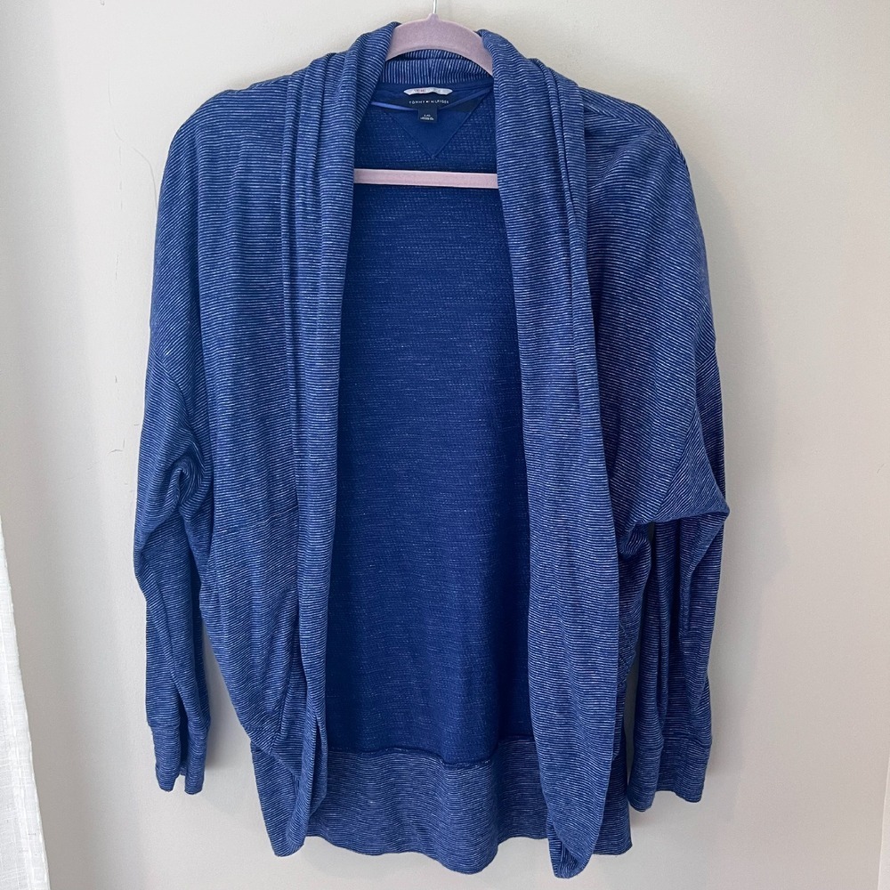 Tommy Hilfiger Athluxe Open Cardigan Striped Lightweight Blue Size L